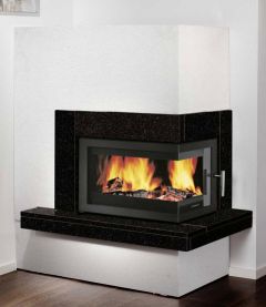 Pateo corner fireplace set with 8kw inset wood burning stove